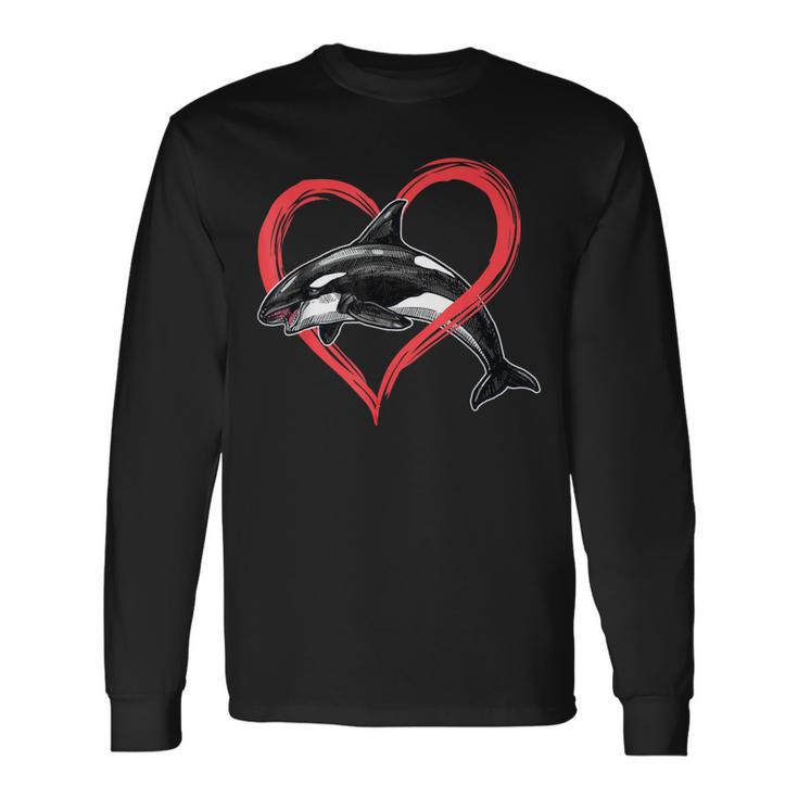 Orcas Killer Whale Symbol Love Heart Valentines Day Long Sleeve T-Shirt