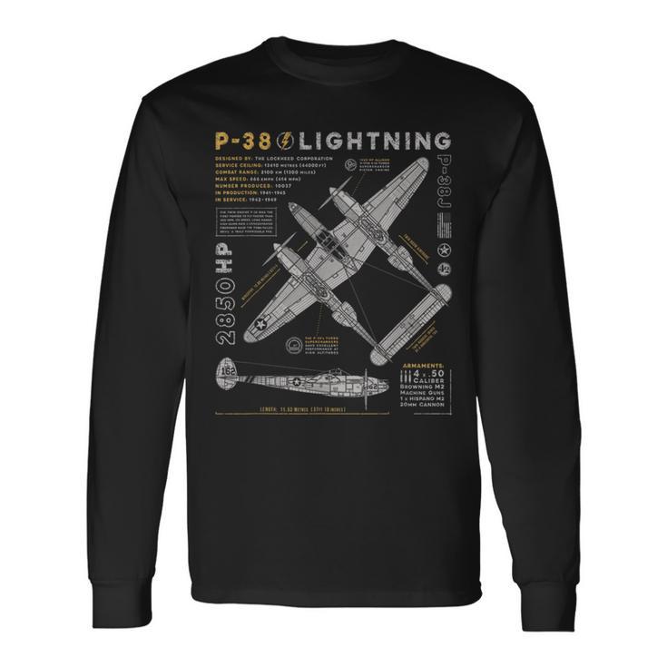 P-38 Lightning Vintage P38 Fighter Aircraft Ww2 Aviation Long Sleeve T-Shirt