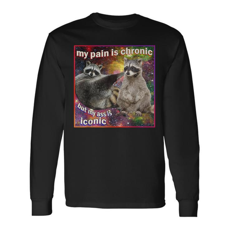 My Pain Is Chronic But My Ass Is Iconic Meme Raccoon Long Sleeve T-Shirt