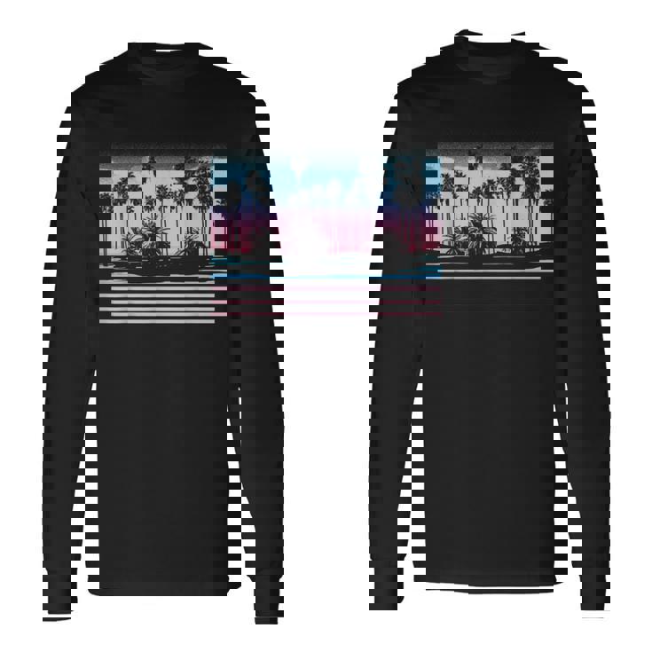 Palm Tree Pastel Sunset Scene Graphic Long Sleeve T-Shirt