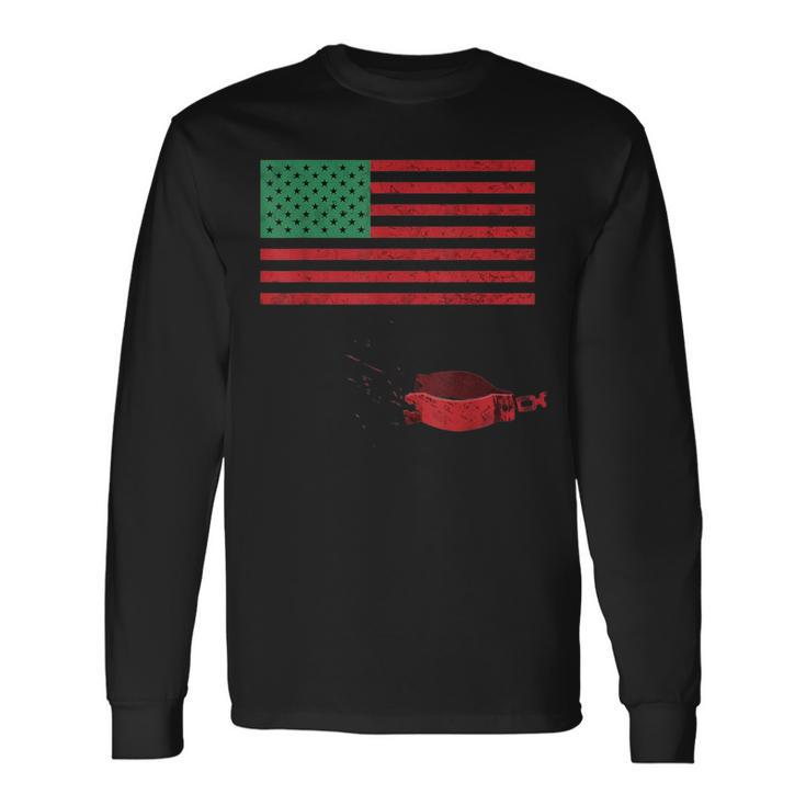 Pan-African Us American Flag Black Liberation Pride Long Sleeve T-Shirt