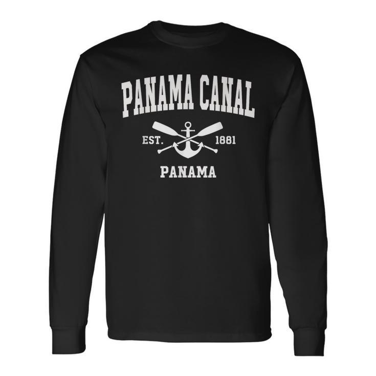 Panama Canal Vintage Crossed Oars & Boat Anchor Sports Long Sleeve T-Shirt