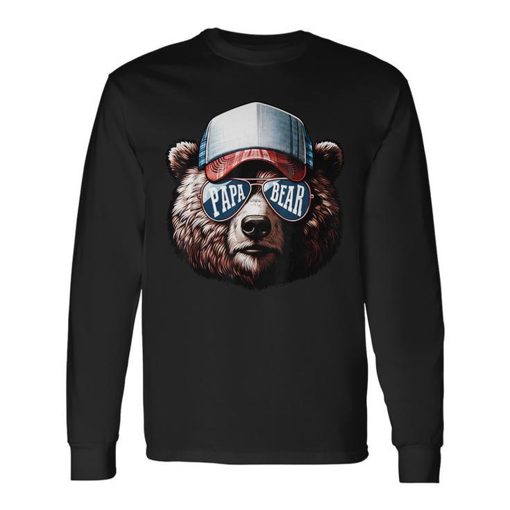 Papa Bear Face Fathers Day Daddy Bear Long Sleeve T-Shirt