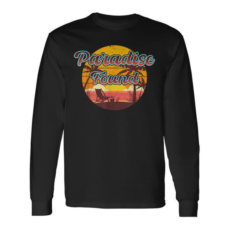 Paradise Found Retro Beach Scene Holiday Summer Long Sleeve T-Shirt