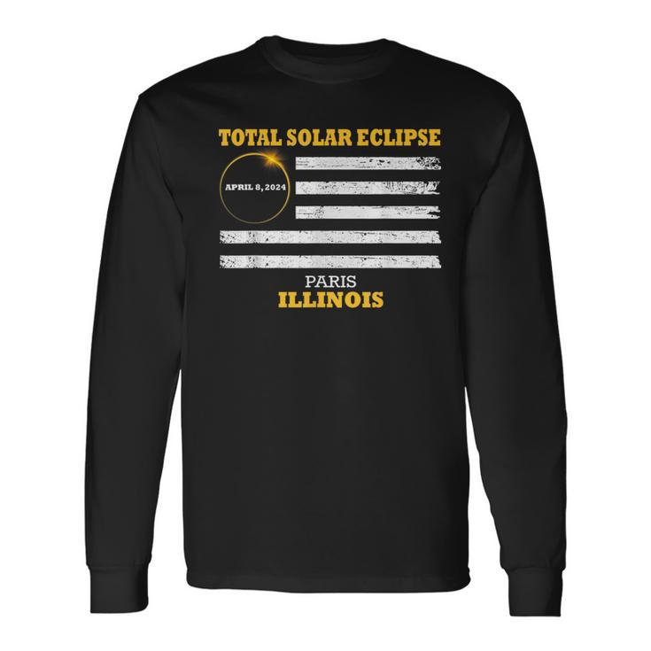 Paris Illinois Solar Eclipse 2024 Us Flag Long Sleeve T-Shirt Gifts ideas
