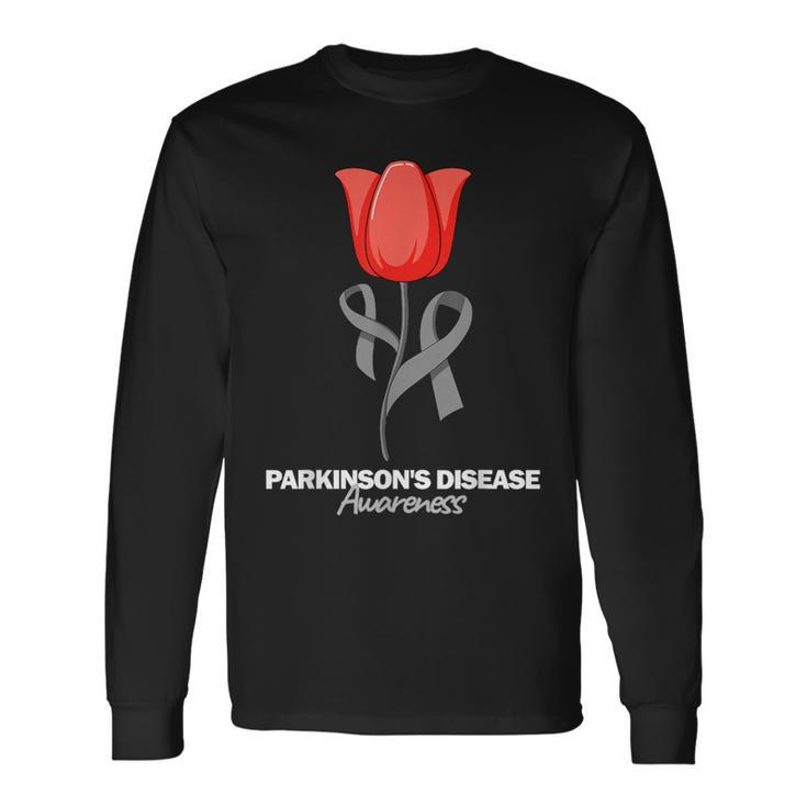 Parkinson's Disease Awareness April Month Red Tulip Long Sleeve T-Shirt