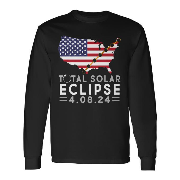 Path Of Totality America Eclipse Usa Map Total Solar 2024 Long Sleeve T-Shirt Gifts ideas