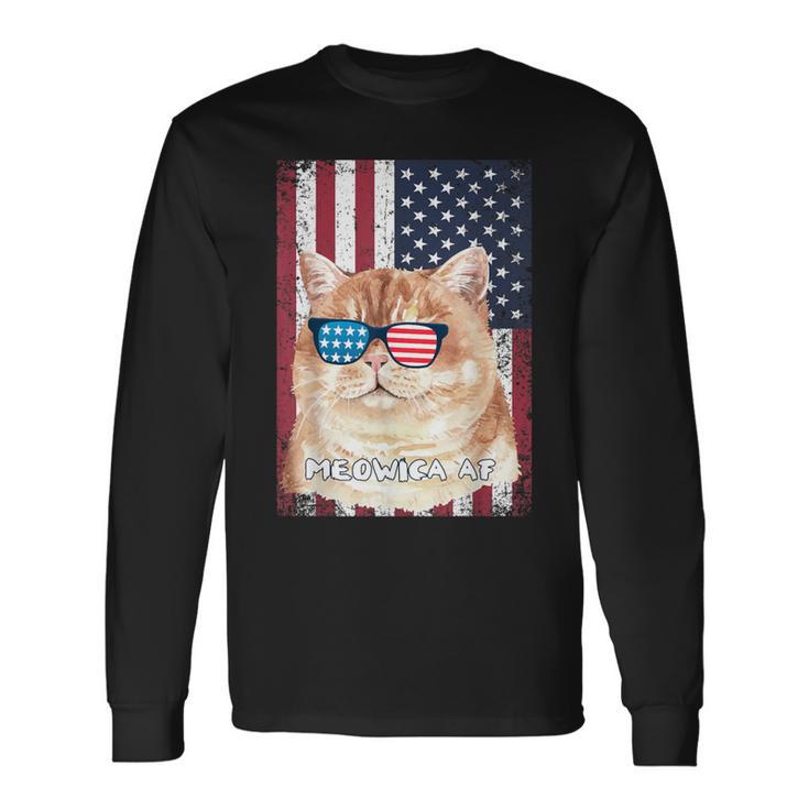 Patriotic Cat Meowica Af 4Th Of July Usa American Flag Long Sleeve T-Shirt