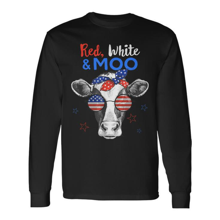 Patriotic Cow Usa Flag 4Th Of July Red White And Moo Long Sleeve T-Shirt