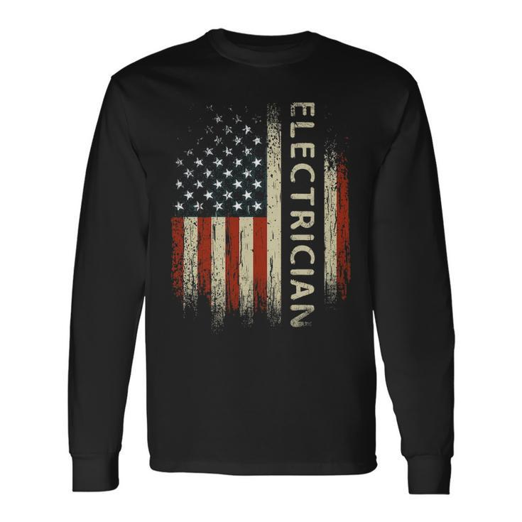 Patriotic Electrician American Usa Flag Long Sleeve T-Shirt