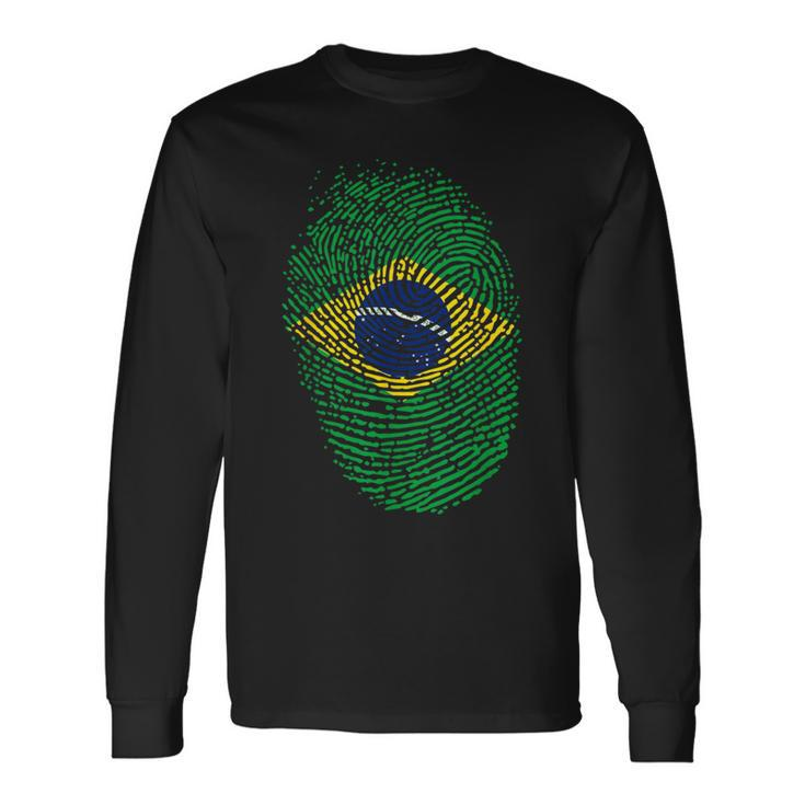 Patriotic Fingerprint Brazil Brazilian Flag Long Sleeve T-Shirt