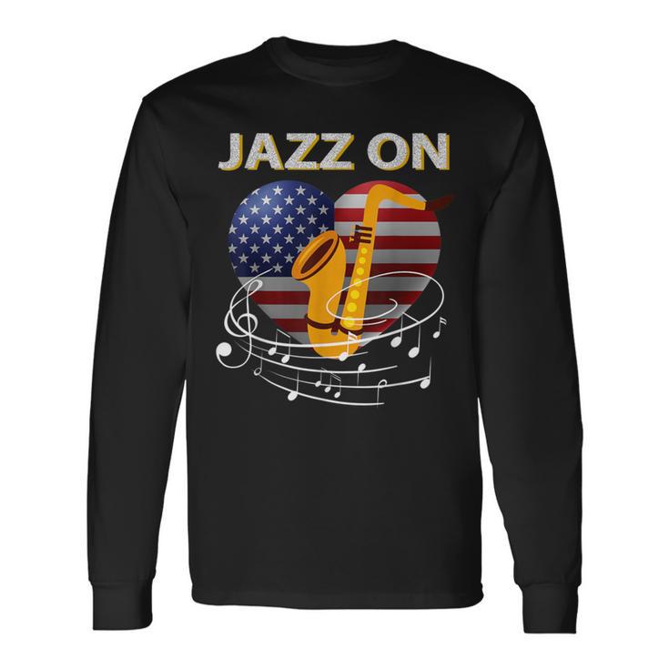 Patriotic Jazz On Music Flag Heart Saxophone Louisiana Long Sleeve T-Shirt