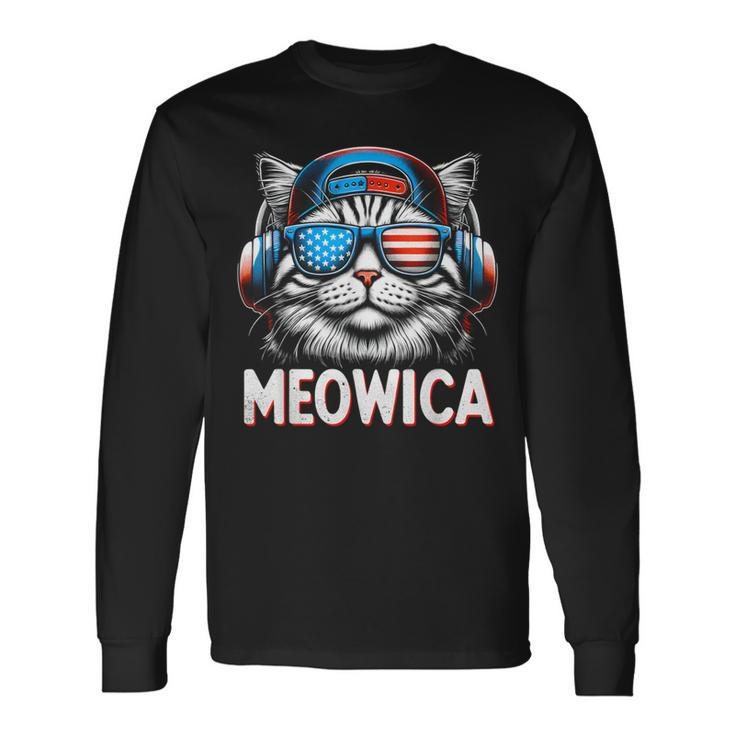Patriotic Meowica 4Th Of July Cat American Flag Usa Kitty Long Sleeve T-Shirt