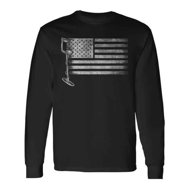 Patriotic Metal Detecting Usa Flag Treasure Hunt Detectorist Long Sleeve T-Shirt