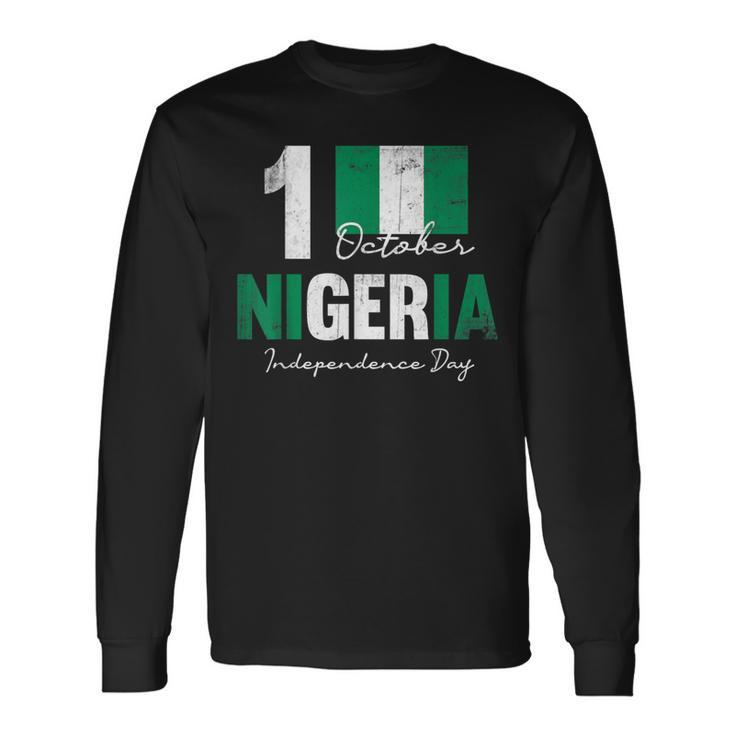 Patriotic Nigeria Independence Day Vintage Nigerian Flag Long Sleeve T-Shirt