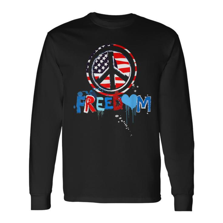 Patriotic Peace Sign Usa Flag Freedom Vote Long Sleeve T-Shirt Gifts ideas