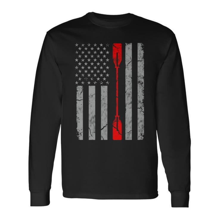 Patriotic Thin Red Line American Flag Kayak Kayaking Paddle Long Sleeve T-Shirt