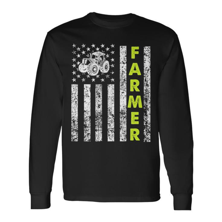 Patriotic Tractor Flag Farmer Long Sleeve T-Shirt