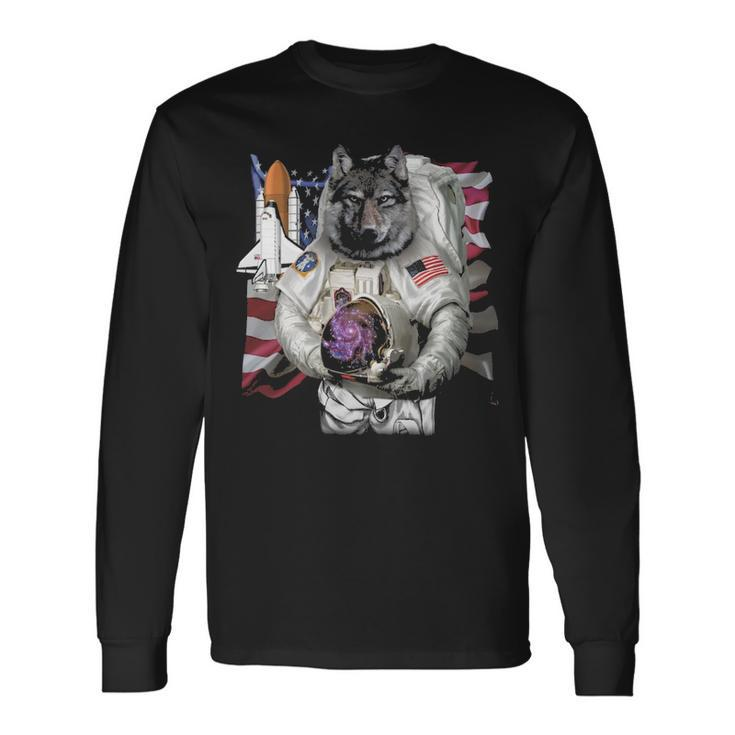 Patriotic Wolf As Usa America Astronaut Long Sleeve T-Shirt