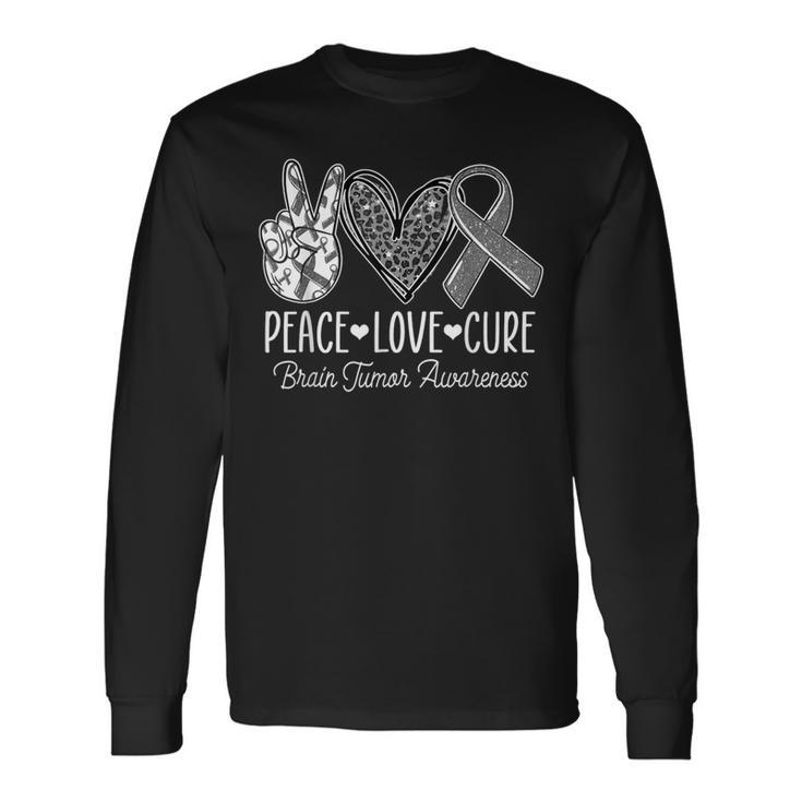 Peace Love Cure Brain Tumor Support Brain Tumor Awareness Long Sleeve T-Shirt