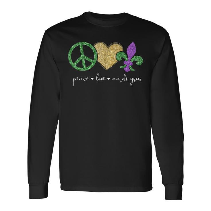 Peace Love Mardi Gras With Fleur De Lis In New Orleans Long Sleeve T-Shirt