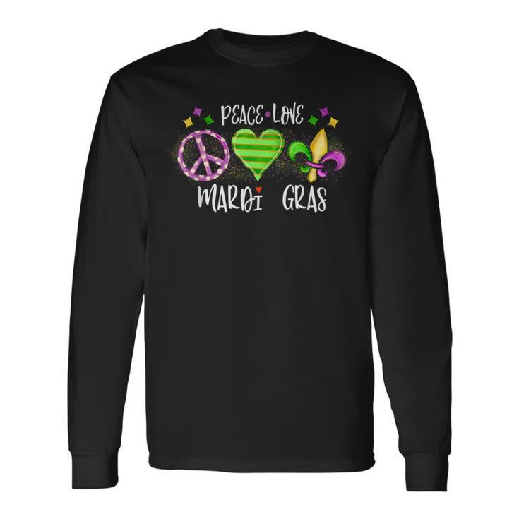 Peace Love Mardi Gras Purple And Gold New Orleans Festival Long Sleeve T-Shirt