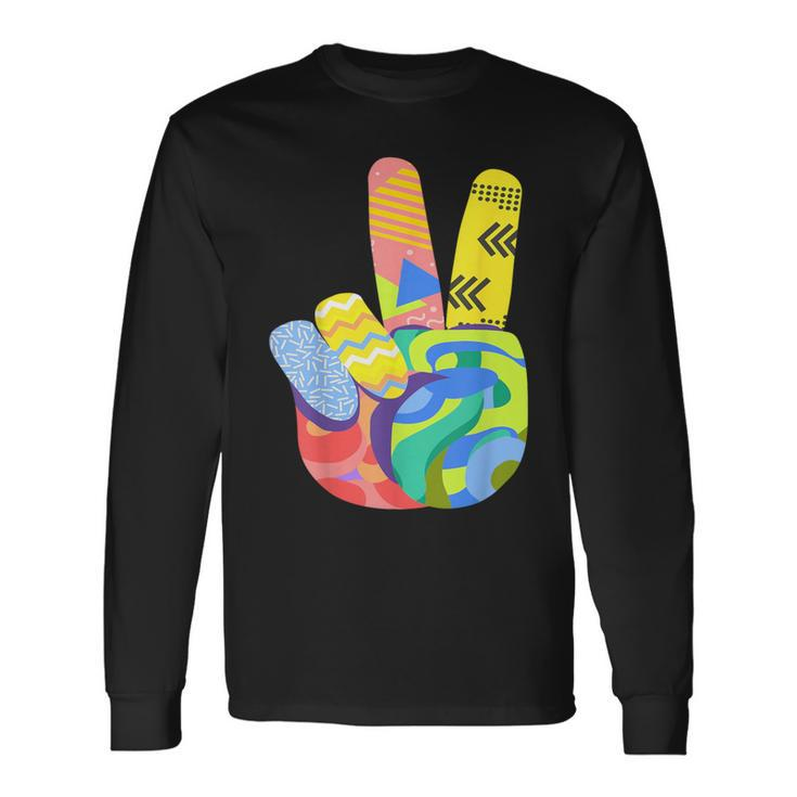 Peace Sign Hand Tie Dye Hippie 60S 70S 80S Boys Girls Long Sleeve T-Shirt
