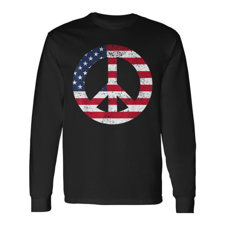 Peace Sign Patriotic Usa Flag Peace & Love Long Sleeve T-Shirt