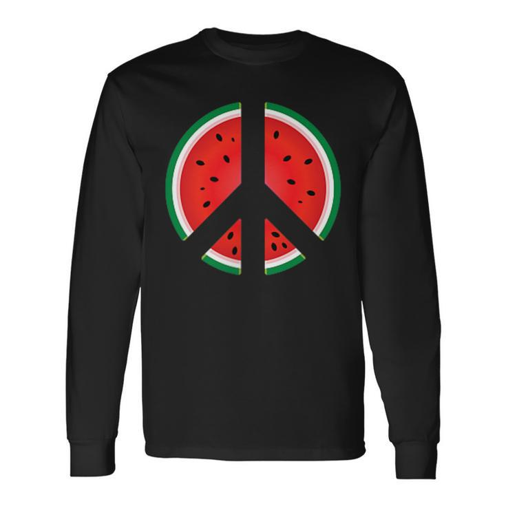 Peace Sign Watermelon Fruit Graphic Long Sleeve T-Shirt