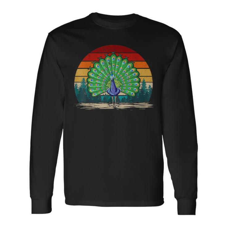 Peacock Bird Vintage Style Distressed Retro Peacock Long Sleeve T-Shirt