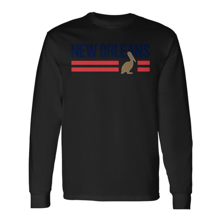Pelican Retro Stripes New Orleans Vintage New Orleans Local Long Sleeve T-Shirt