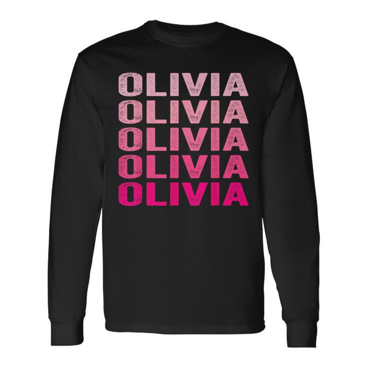 Personalized Name Olivia I Love Olivia Pink Vintage Long Sleeve T-Shirt
