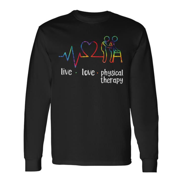 Physical Therapist Therapy Assistant Tie Dye Heartbeat Heart Long Sleeve T-Shirt