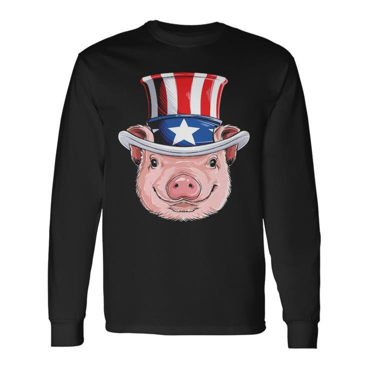 Pig 4Th Of July Uncle Sam American Flag Hat Long Sleeve T-Shirt