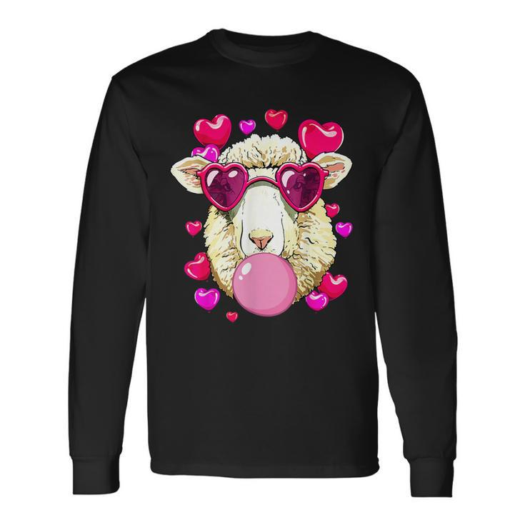 Pig Bubblegum Sheep Valentines Pink Sunglasses Sheep Long Sleeve T-Shirt