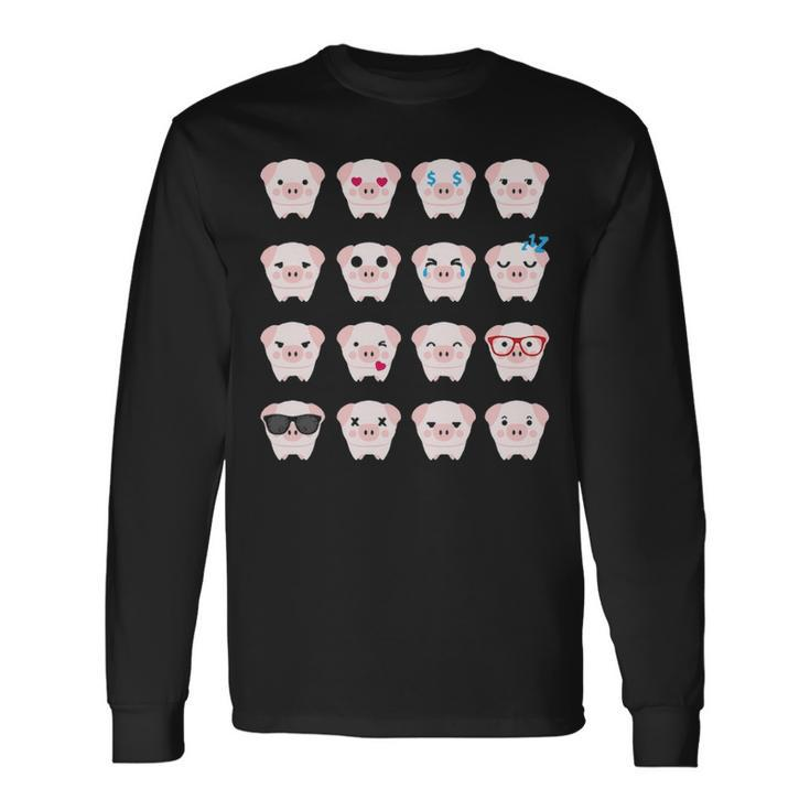 Many Pig Face Emotions Cute Pig Lover Long Sleeve T-Shirt