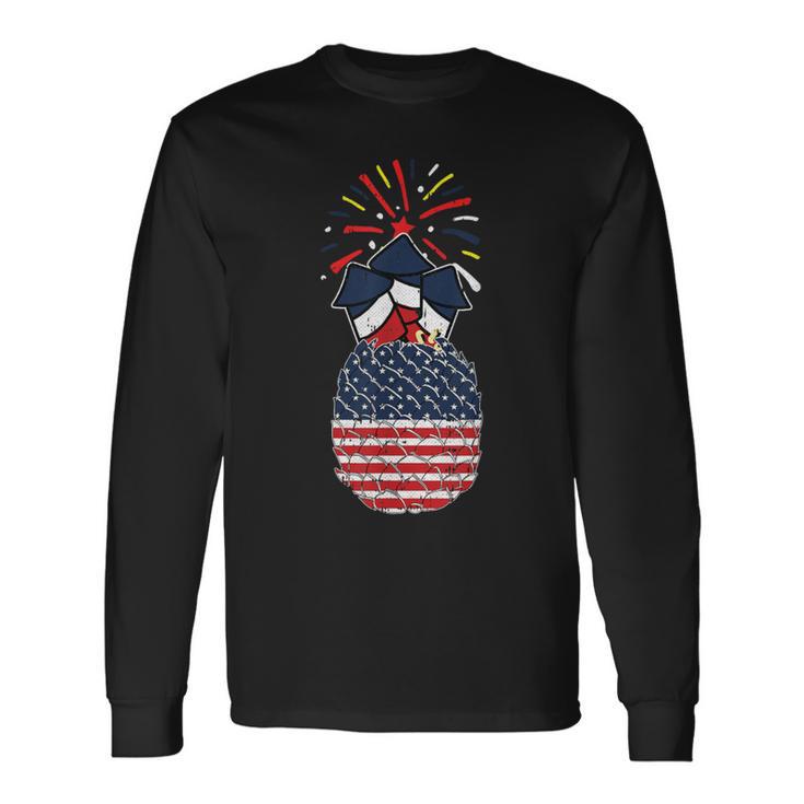 Pineapple American Flag 4Th Of July Cool Hawaiian Patriotic Long Sleeve T-Shirt