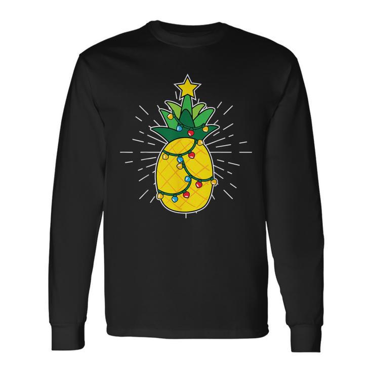 Pineapple X-Mas Tree Light Up Star Cute Christmas Long Sleeve T-Shirt