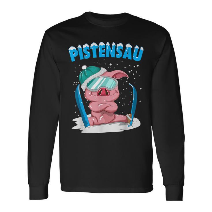 Pistensau Ski Sau Winter Skiing Slogan Piste Langarmshirts Geschenkideen