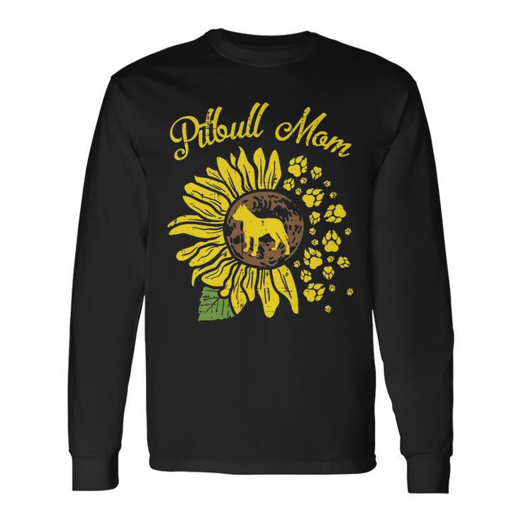 Pitbull Mom Sunflower Paw Pittie Dog Owner Mama Women Gif Long Sleeve T-Shirt