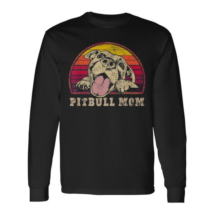 Pitbull Mom  Vintage Smiling Pitbull Sunset  Pbt Long Sleeve T-Shirt