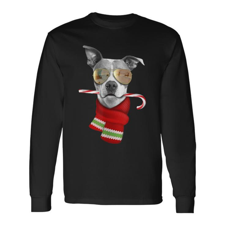 Pitt Bull Cute Christmas Dog Lovers Sunglasses Long Sleeve T-Shirt