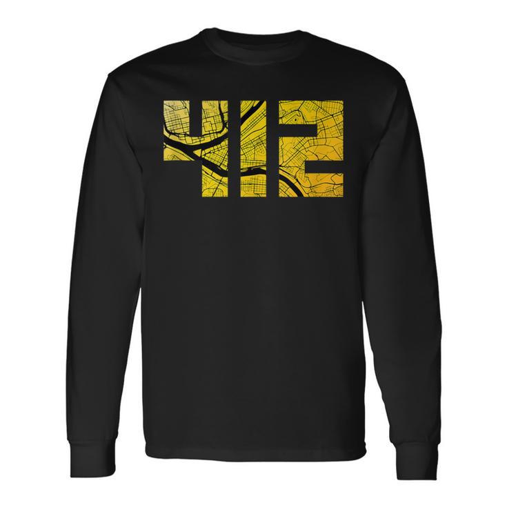 Pittsburgh 412 Black And Yellow City Street Map Long Sleeve T-Shirt