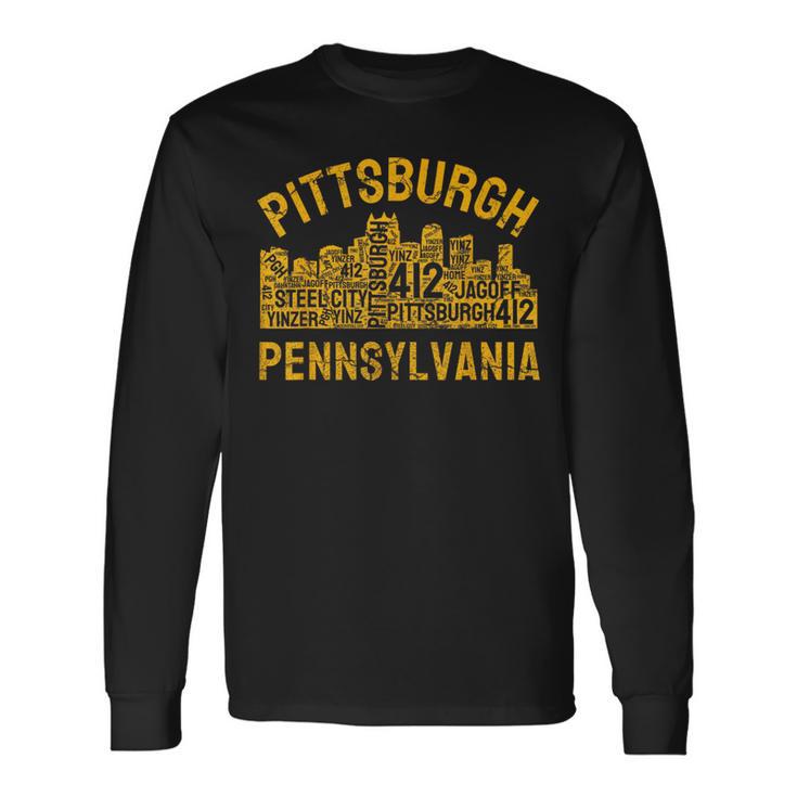 Pittsburgh Pennsylvania Sl City Skyline 412 Home Vintage Long Sleeve T-Shirt