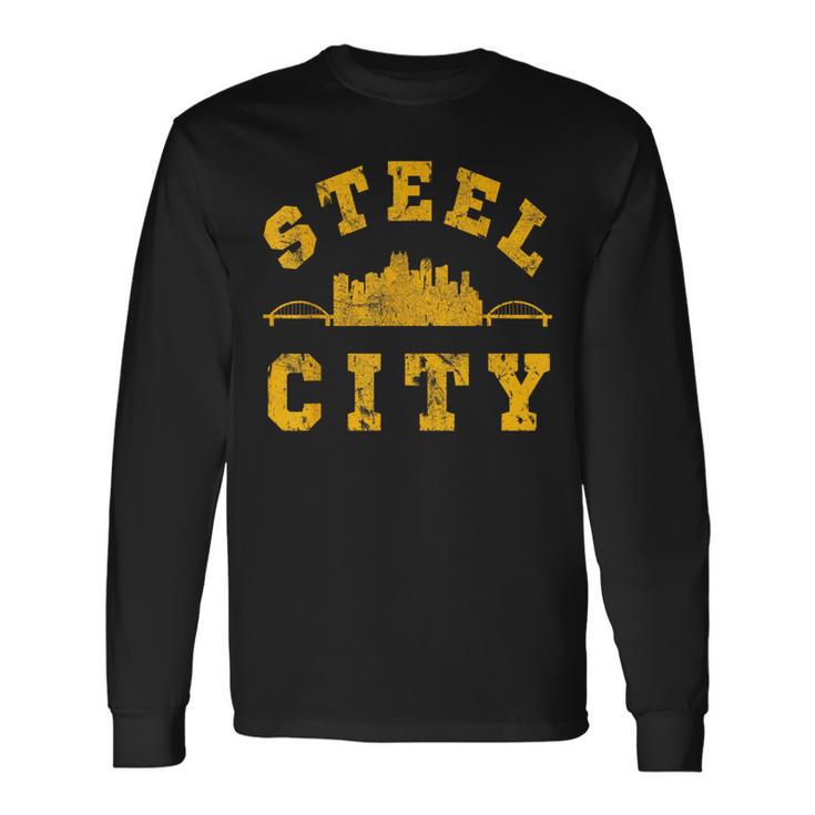 Pittsburgh Sl City Skyline Bridges 412 Home Vintage Long Sleeve T-Shirt