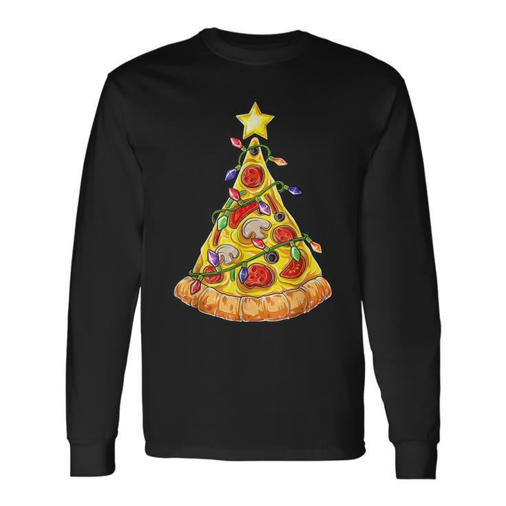 Pizza Christmas Tree Lights Xmas Boys Crustmas Pepperoni Long Sleeve T-Shirt
