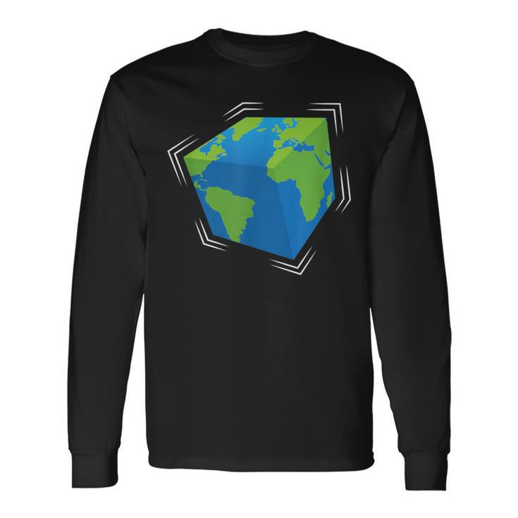 Planet Earth World As Cube Solar System Astronomers Long Sleeve T-Shirt