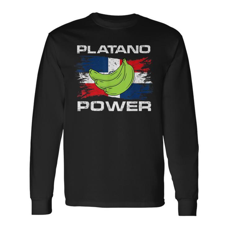 Platano Power Dominican Republic Flag Long Sleeve T-Shirt