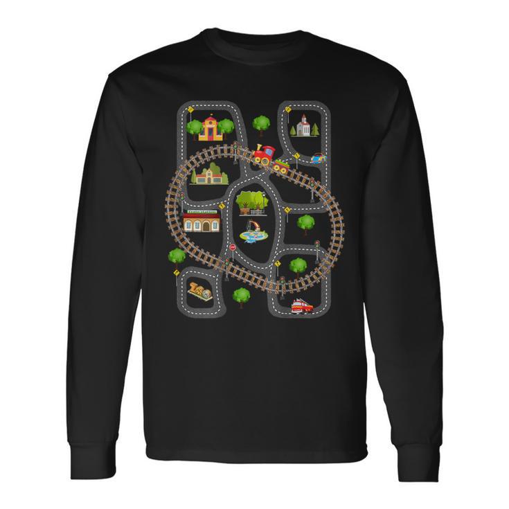 Play Mat Rug Car Trail Playmat Back Of Long Sleeve T-Shirt