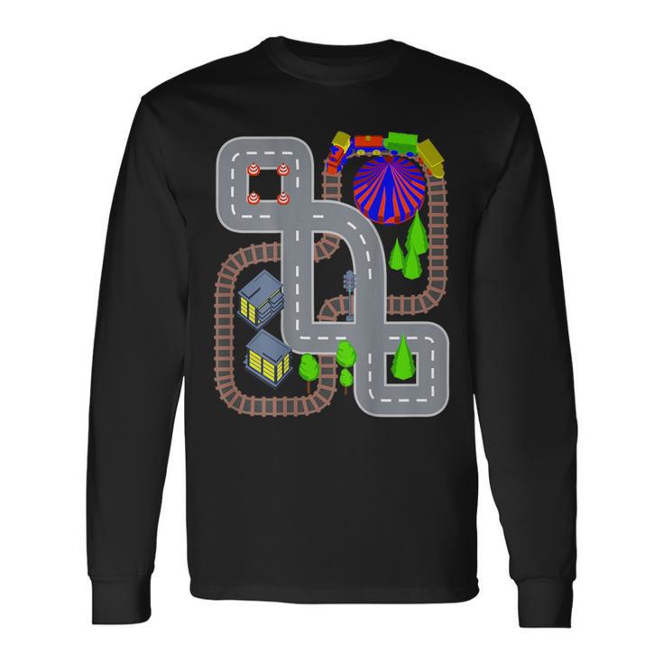 Playmat Train And Car Race Track On Daddy's Back Long Sleeve T-Shirt